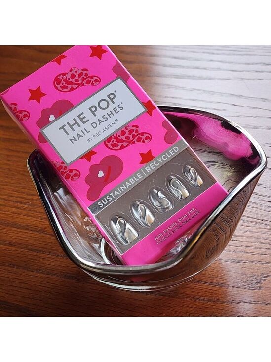 Red Aspen Other - Red Aspen Nail Dashes "All Hat No Cattle, Etta" Silver Metallic Short Almond